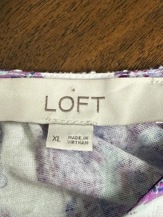 LOFT XL Purple White Floral Blouse Button Front Long Sleeve Boho Chic Top - Picture 7 of 9